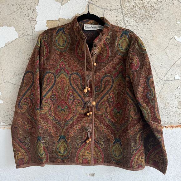 Vtg 90s Tapestry Jacket Boho Paisley Southwestern Flashback Women L Retro Blazer - Picture 1 of 8